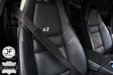 2X BLACK SUEDE BLACK STITCHING LUXURY SHOULDER SEAT BELT PADDED PADS CUSTOM NEW
