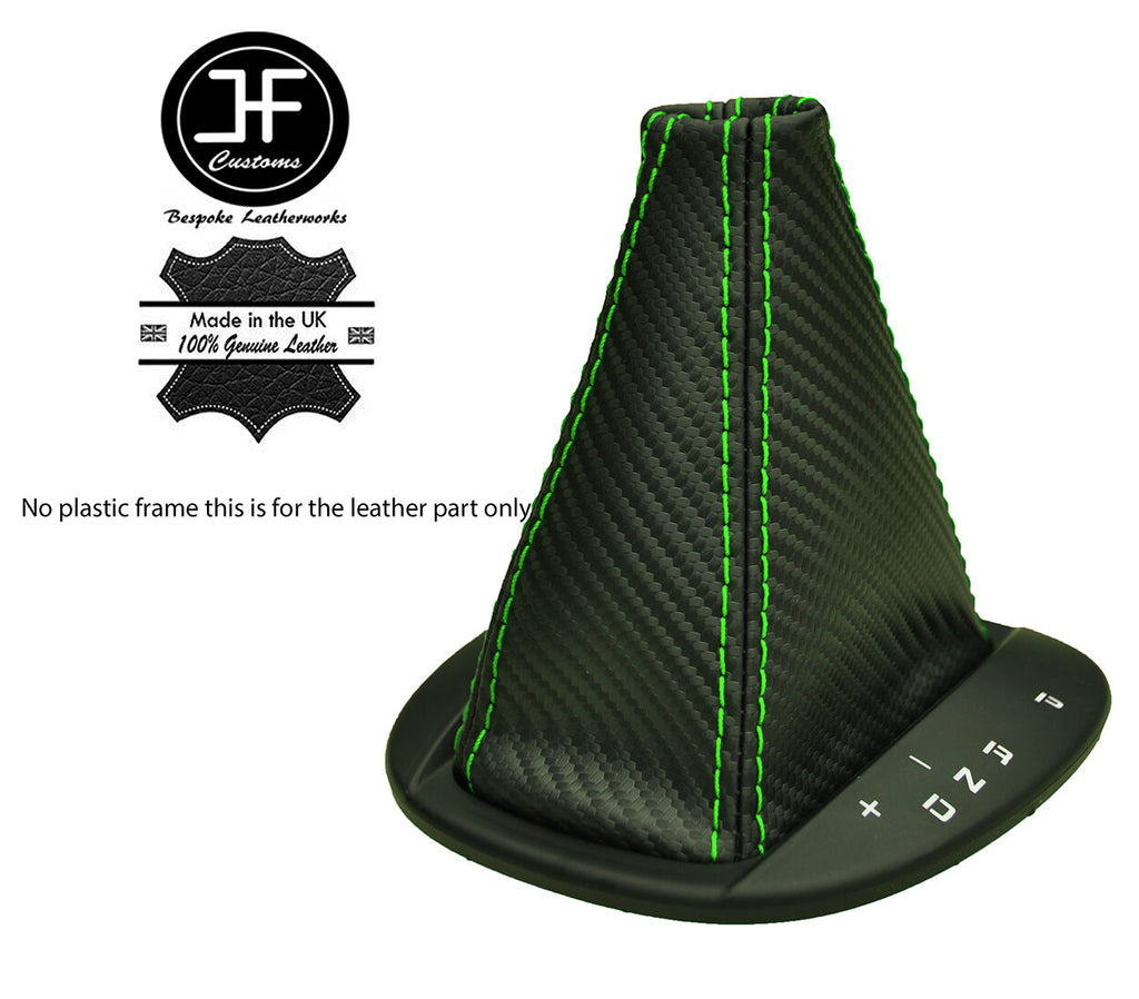 GREEN STITCH CARBON VINYL AUTO AUTOMATIC GEAR GAITER FOR ALFA ROMEO MITO 08-16