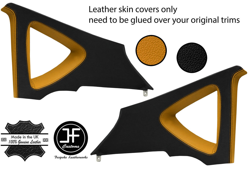 BLACK YELLOW LEATHER 2X REAR C PILLAR COVERS FOR SEAT LEON MK2 1P 2005-2011