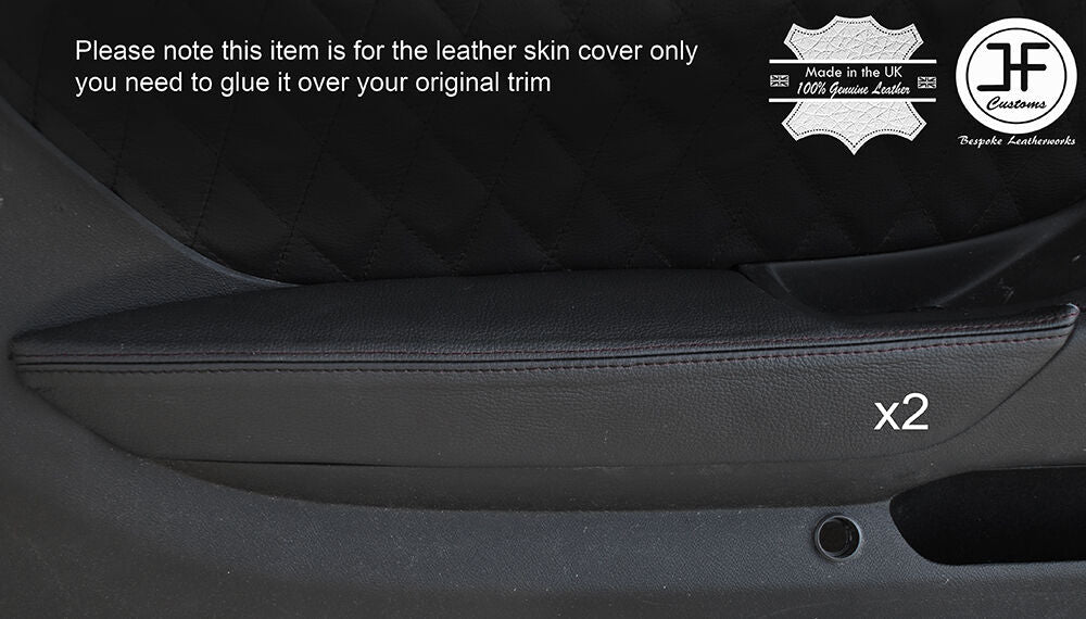 BLACK STITCH 2X DOOR ARMREST LEATHER COVERS FITS CHEVROLET CAMARO 2010-2015