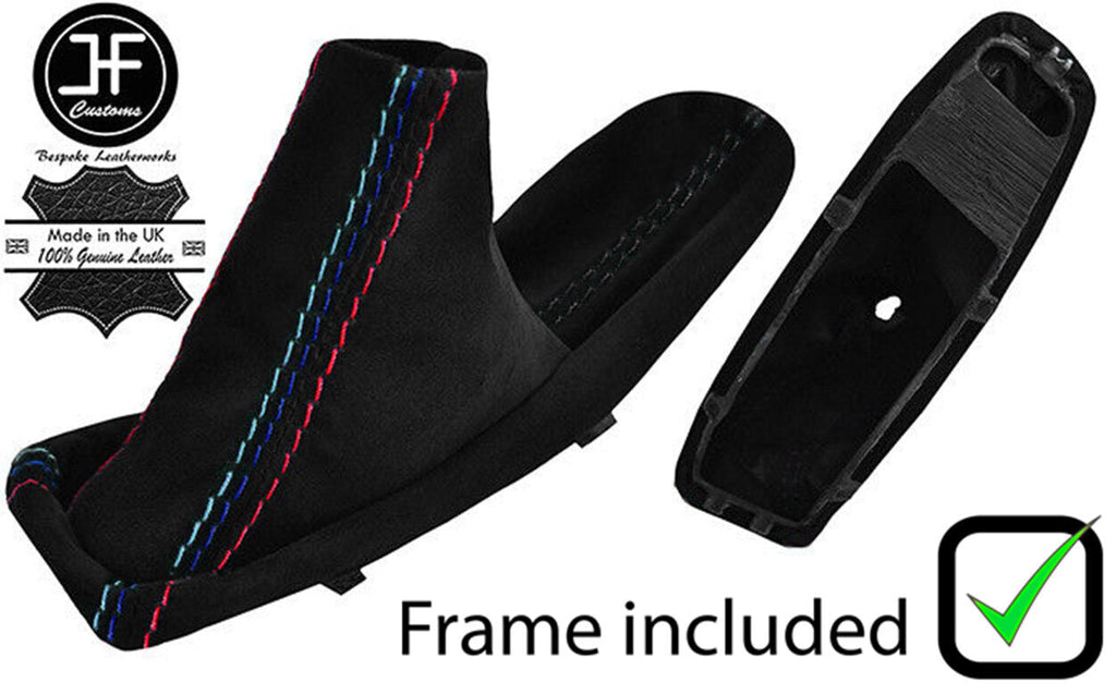 BLACK & TRI STITCH STITCH SUEDE HANDBRAKE+PLASTIC FRAME FOR BMW E90 E91 E92 E93
