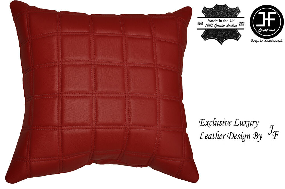 1X EXCLUSIVE LUXURY LEATHER CUSHION DARK RED QUILTED SQUARES PADDED 18"x18"