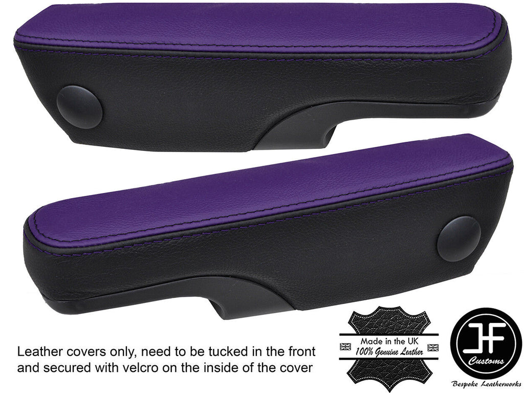 BLACK & PURPLE LEATHER 2X SEAT ARMREST COVERS FITS VW T4 TRANSPORTER CARAVELLE