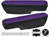 BLACK & PURPLE LEATHER 2X SEAT ARMREST COVERS FITS VW T4 TRANSPORTER CARAVELLE