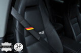 2X GERMAN STRIPES LEATHER WHTE STITCH LUXURY SHOULDER SEAT BELT PADDED PADS