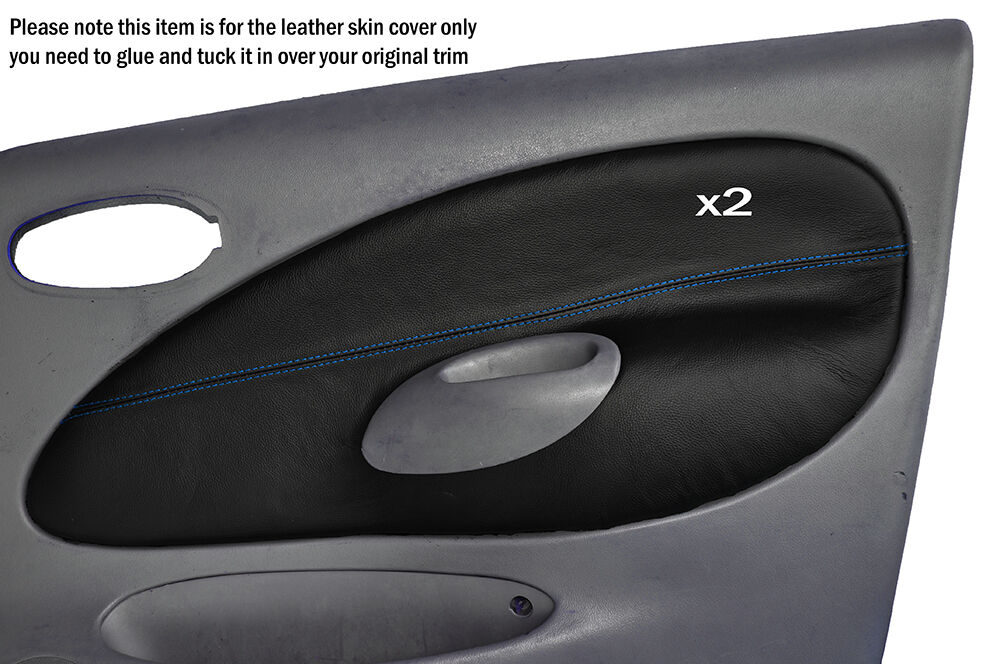 BLUE STITCH 2X FRONT DOOR CARD SKIN COVERS FITS FORD FIESTA MK4 MK5 95-02 3DR