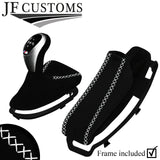 WHITE LUX-STITCH SUEDE AUTO DCT GEAR HANDBRAKE + FRAMES FOR BMW E90 E92 E93