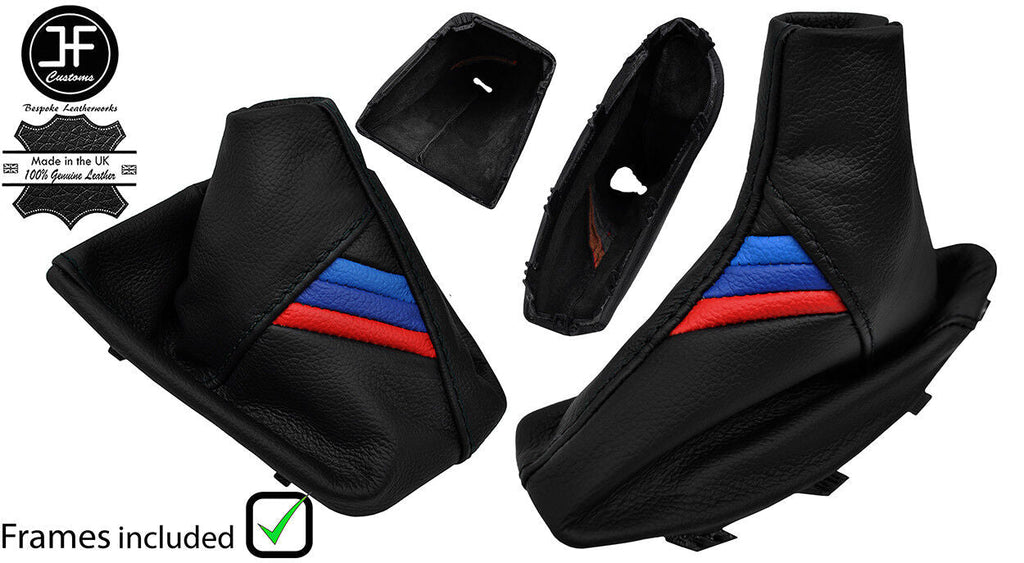 BLACK STITCH TRI STRIPE LEATHER GAITER SET+PLASTIC FRAME FOR BMW X3 E83 03-10