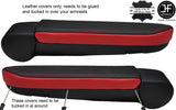 BLACK & RED 2X ARMREST REAL LEATHER COVERS FITS VW T6 TRANSPORTER 2016-2019