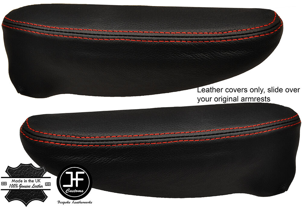 RED STITCH 2X SEAT ARMREST LEATHER COVERS FITS CHRYSLER GRAND VOYAGER 01-08