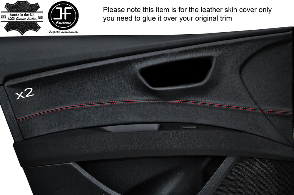 RED STITCH 2X FRONT DOOR CARD TRIM LEATHER COVERS FITS SEAT LEON 13-20 5 DOOR