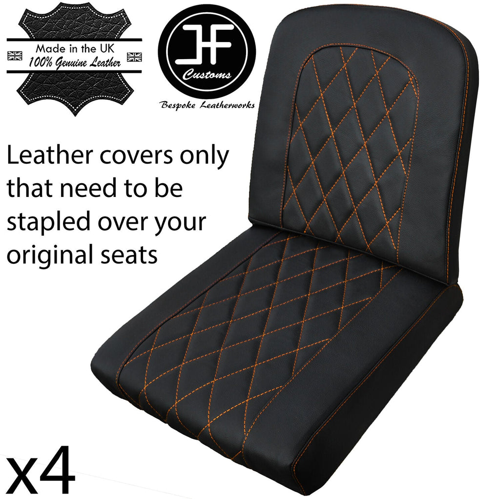 ORANGE DIAMOND STITCHING 4X REAR SEAT LEATHER COVERS FITS DEFENDER 90 110 83-06