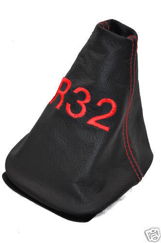 FITS VW GOLF MK4 IV R32 BLACK LEATHER GEAR GAITER BOOT  R32 EMBROIDERED
