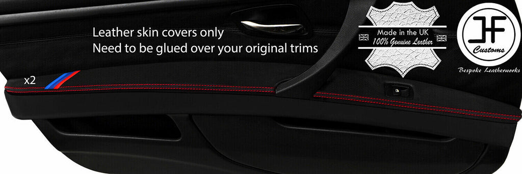 RED STITCH TRI STRIPES 2X FRONT DOOR ARMREST LEATHER COVERS FOR BMW 3 E92 E93