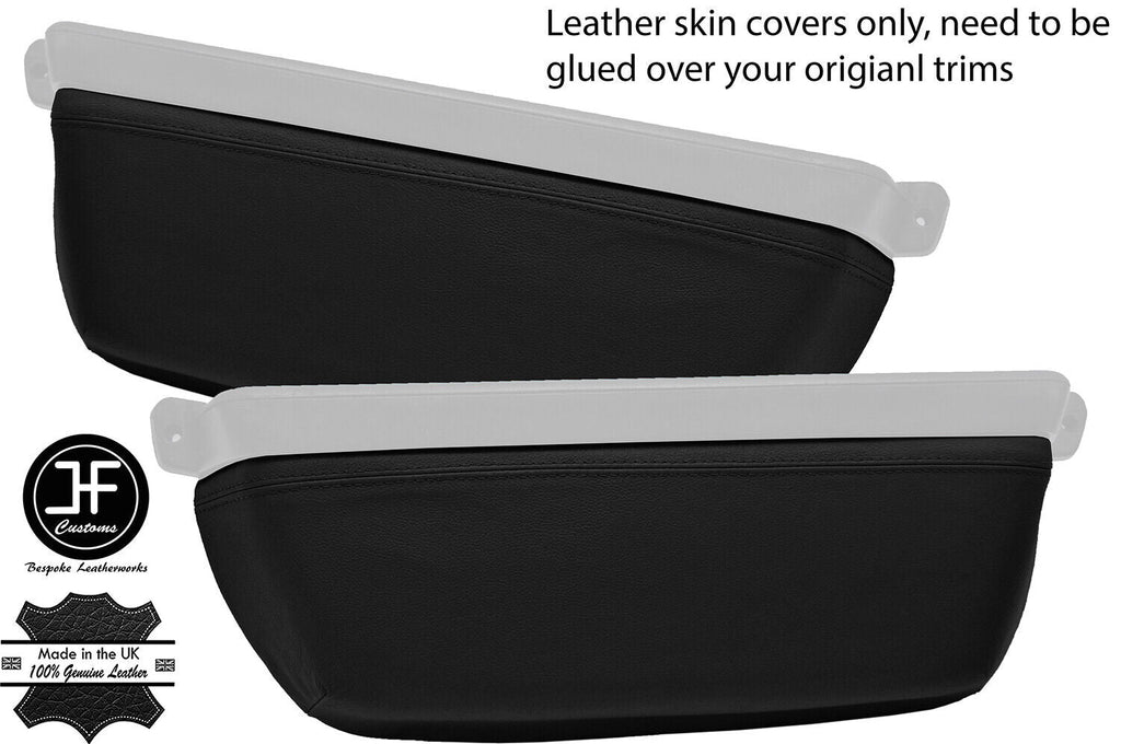 BLACK REAL LEATHER 2X DOOR POCKET TRIM COVERS FITS PORSCHE 914 1969-1976