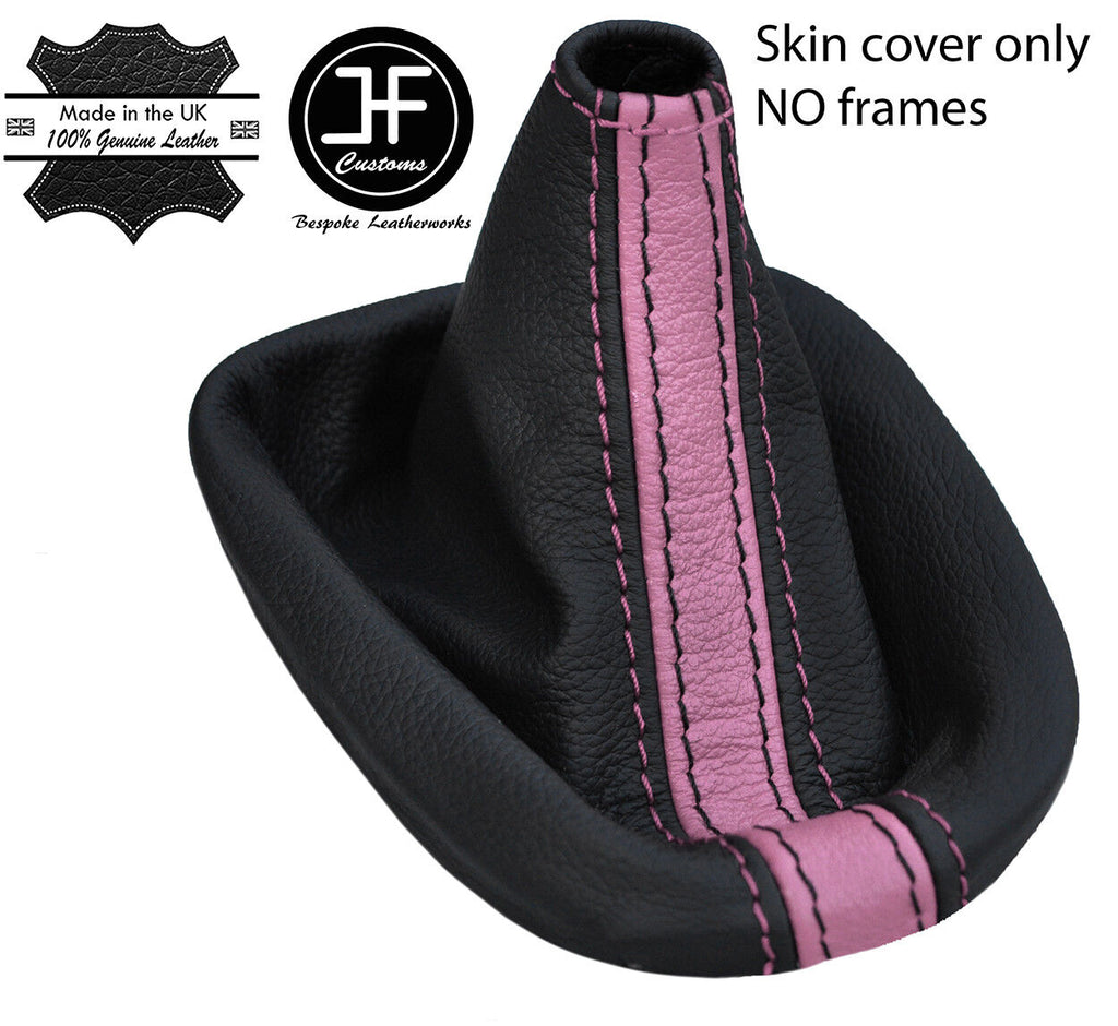 BLACK & PINK STRIPE LEATHER GEAR GAITER FOR TOYOTA AYGO CITROEN C1 PEUGEOT 107