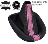 BLACK & PINK STRIPE LEATHER GEAR GAITER FOR TOYOTA AYGO CITROEN C1 PEUGEOT 107