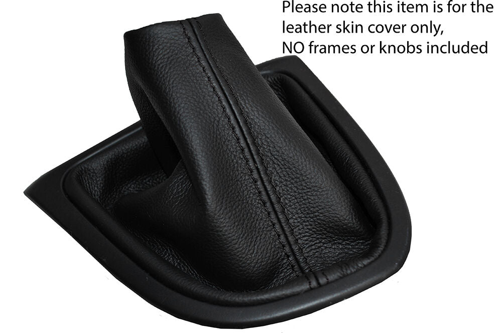 BLACK STITCHING MANUAL LEATHER SKIN GEAR GAITER FITS RENAULT CLIO 2013-2016