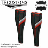RED STITCH SPORT STRIPES 2X SEAT BELT LONG COVERS FOR AUDI Q2 2016-2022