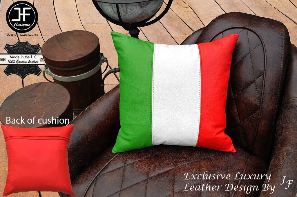 ITALIAN FLAG COLOUR LEATHER 1X EXCLUSIVE LUXURY CUSHION 18"x18" RED BACK