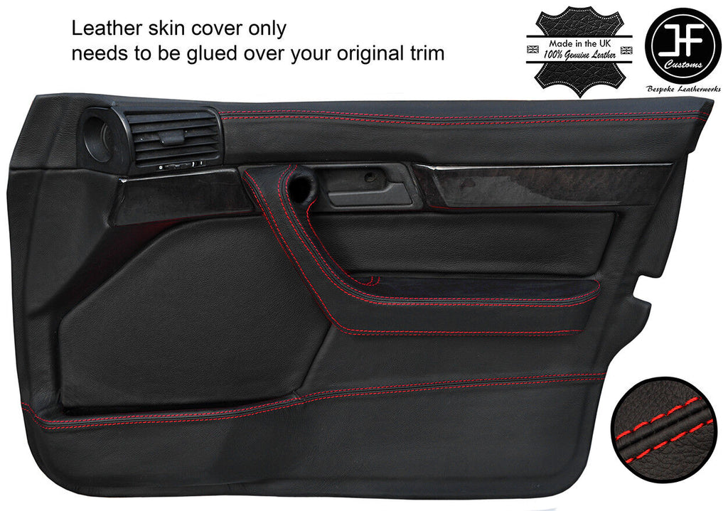 RED STITCH 2X FRONT FULL DOOR CARD LEATHER COVERS FITS BMW 5 SERIES E34 87-97