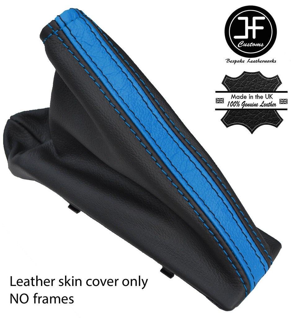 BLACK & BLUE TOP GRAIN LEATHER HANDBRAKE COVER FOR VAUXHALL OPEL CORSA D 06-14