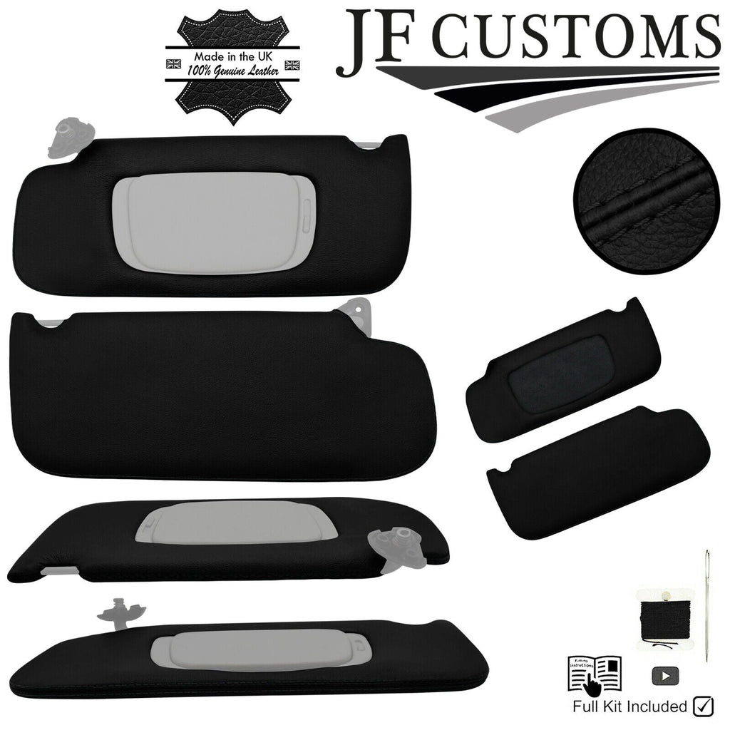 BLACK CROSS STITCH ITALIAN LEATHER 2X SUN VISOR COVERS FITS JAGUAR S-TYPE 98-01