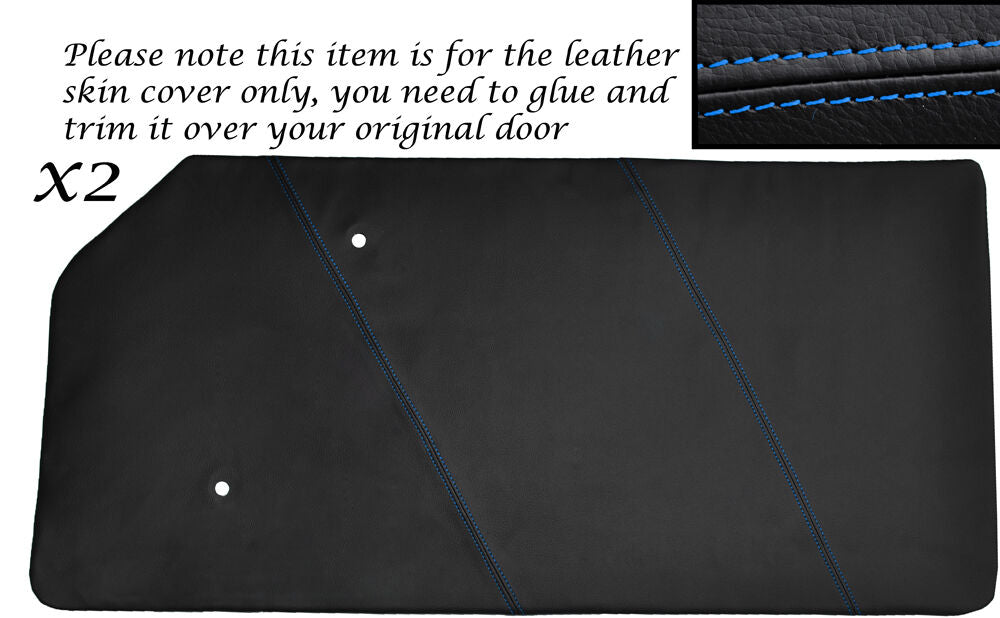 BLUE STITCHING 2X FRONT DOOR CARDS LEATHER SKIN COVERS FITS TRIUMPH HERALD