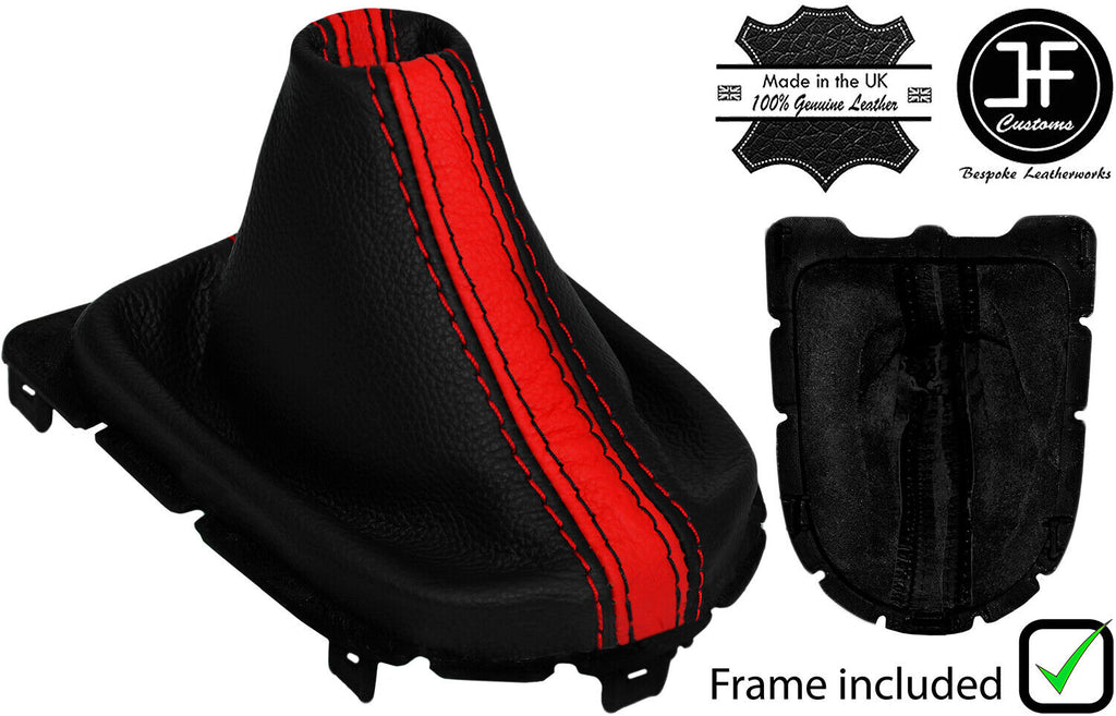 BLACK RED STRIPE LEATHER MANUAL GEAR+PLASTIC FRAME FOR FORD MUSTANG 15-20 JF2