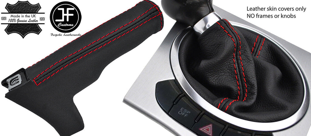 RED STITCH TOP GRAIN LEATHER GEAR & HANDBRAKE GAITER FOR AUDI TT MK2 2006-14