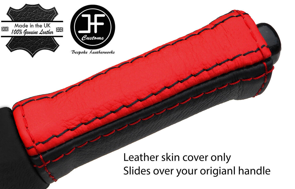 BLACK & RED REAL LEATHER HANDBRAKE HANDLE COVER FITS FIAT BARCHETTA 1995-05