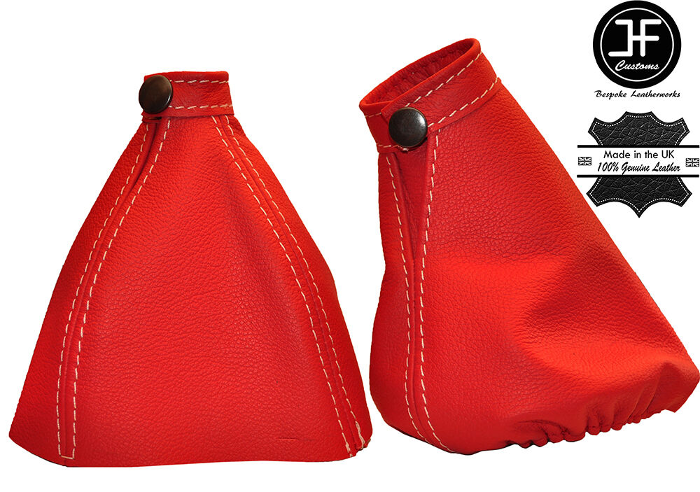 RED LEATHER GEAR&HANDBRAKE GAITER FOR ALFA ROMEO BRERA 2005-2010 WHITE STITCH