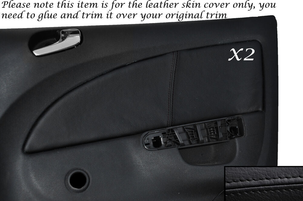 BLACK STITCH 2X REAR DOOR CARD SKIN COVERS FITS VAUXHALL OPEL CORSA D 06-14 5DR