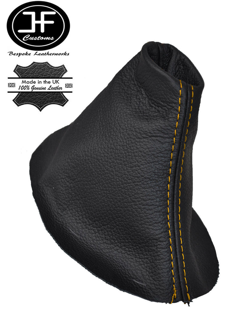 YELLOW DOUBLE STITCH FITS PEUGEOT 207 BLACK GEAR GAITER BOOT REAL LEATHER CUSTOM
