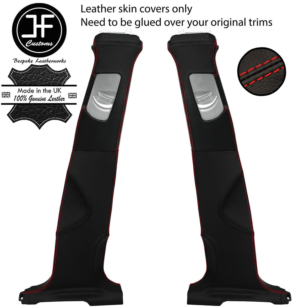 RED STITCH 2X UPPER AND 2X LOWER B PILLAR LEATHER COVER FOR AUDI Q5 2008-2015