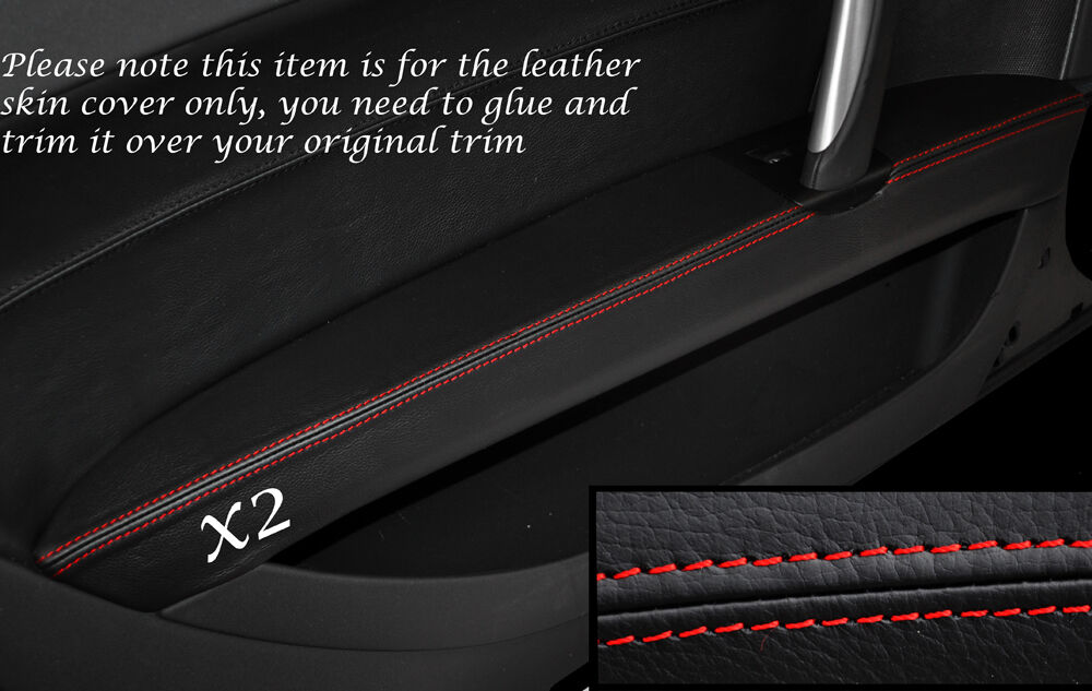RED STITCH 2X FRONT DOOR ARMREST LEATHER SKIN COVERS FITS AUDI TT MK2 06-14