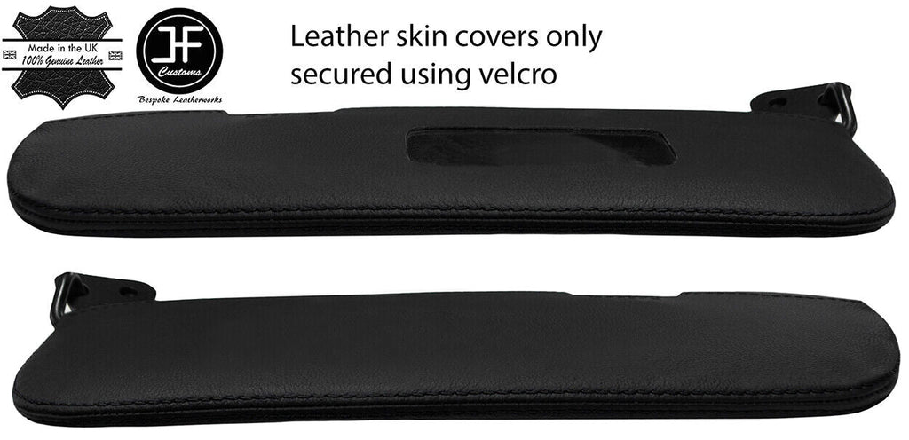 BLACK STITCH 2X SUN VISORS LEATHER COVERS FOR SAAB 900 CLASSIC CONVERTIBLE