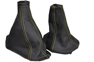 FITS FIAT STILO GEAR + HANDBRAKE GAITER YELLOW STITCH 01-07 CUSTOM NEW