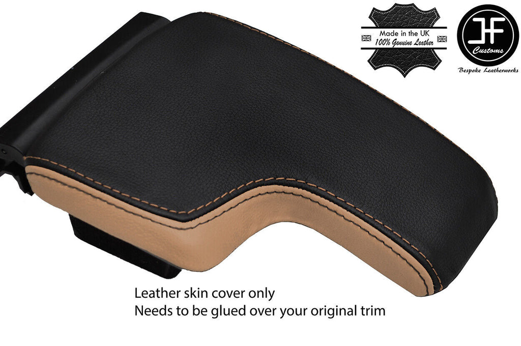 BLACK & BEIGE TOP GRAIN LEATHER ARMREST LID COVER FITS ALFA ROMEO 159 05-11