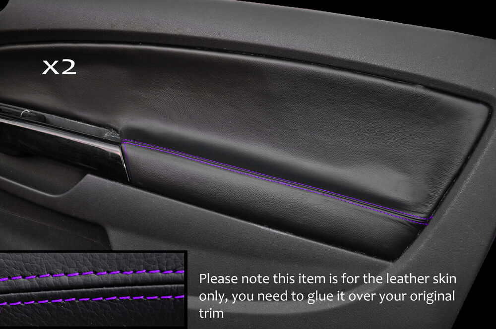 PURPLE STITCH 2X FRONT DOOR CARD SKIN COVER FITS VAUXHALL OPEL CORSA D 06-14 3DR