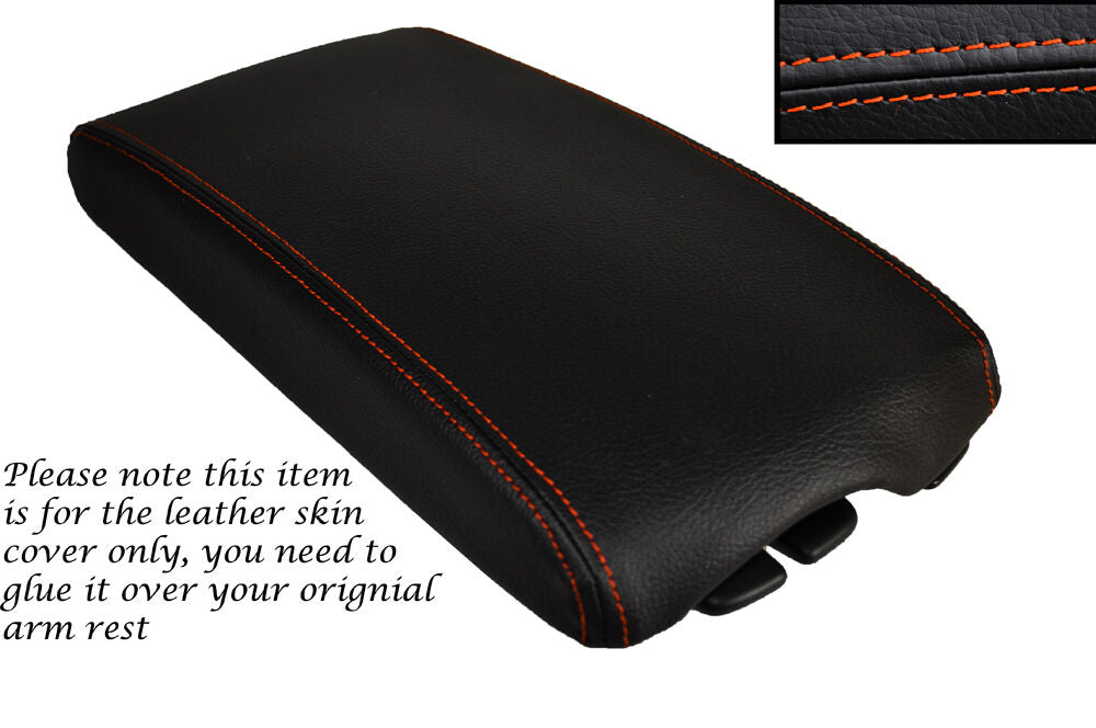 ORANGE STITCHING LEATHER ARMREST SKIN COVER FITS PEUGEOT 407 2004-2010