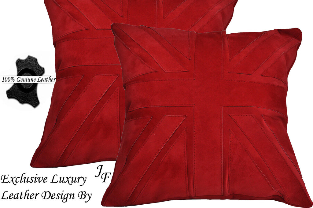 2X EXCLUSIVE LUXURY GENUINE SUEDE CUSHION DESIGN UNION JACK LARGE RED CUSTOM NEW