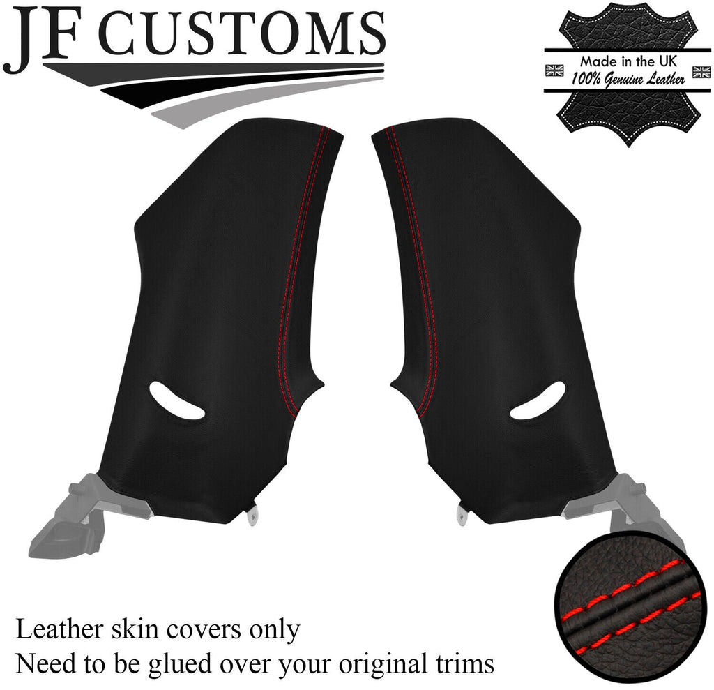 RED STITCH 2X REAR C PILLAR REAL LEATHER COVERS FOR FIAT 500 & ABARTH 07-20