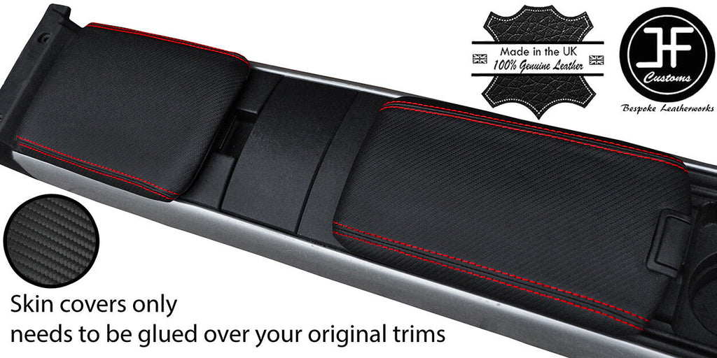 RED STITCHING CARBON FIBER VINYL 2X ARMREST COVERS FITS MAZDA RX8 2003-2012