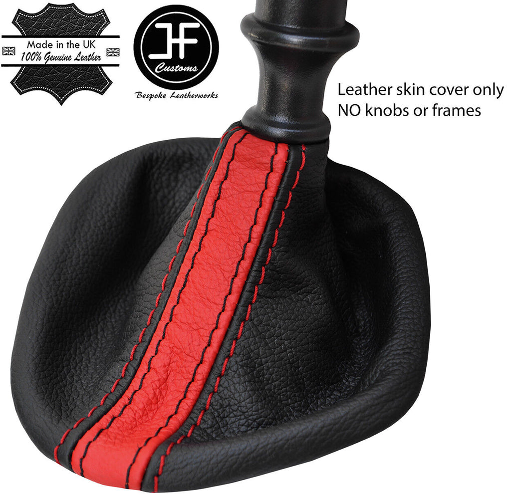 BLACK & RED STRIPE TOP GRAIN LEATHER GEAR GAITER FITS VAUXHALL VIVARO 15-18