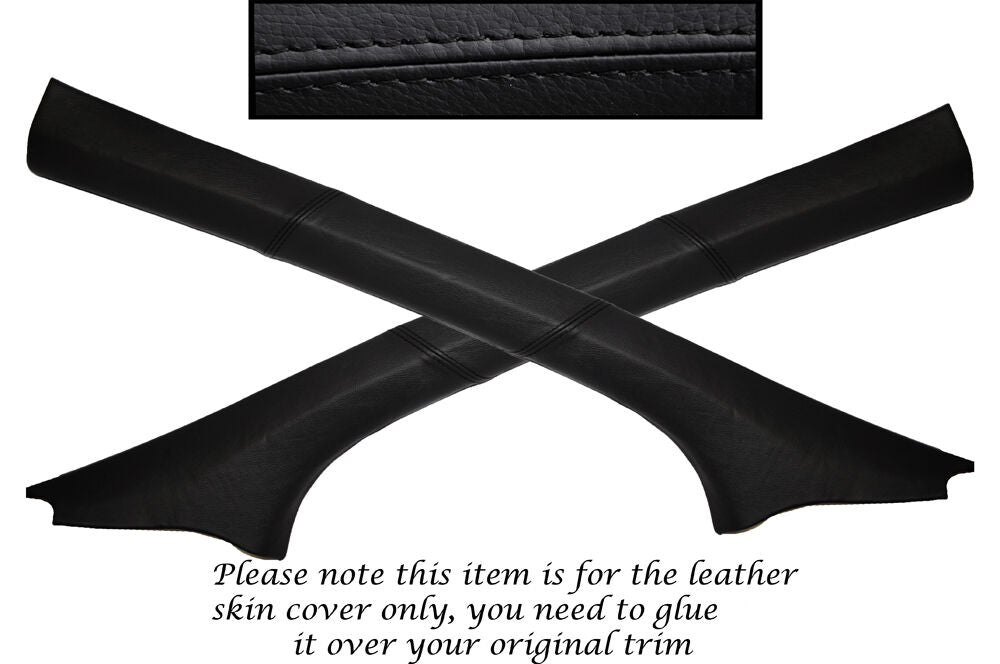 BLACK STITCH 2X A POST PILLAR LEATHER SKIN COVERS FITS PEUGEOT 308 2007-2012