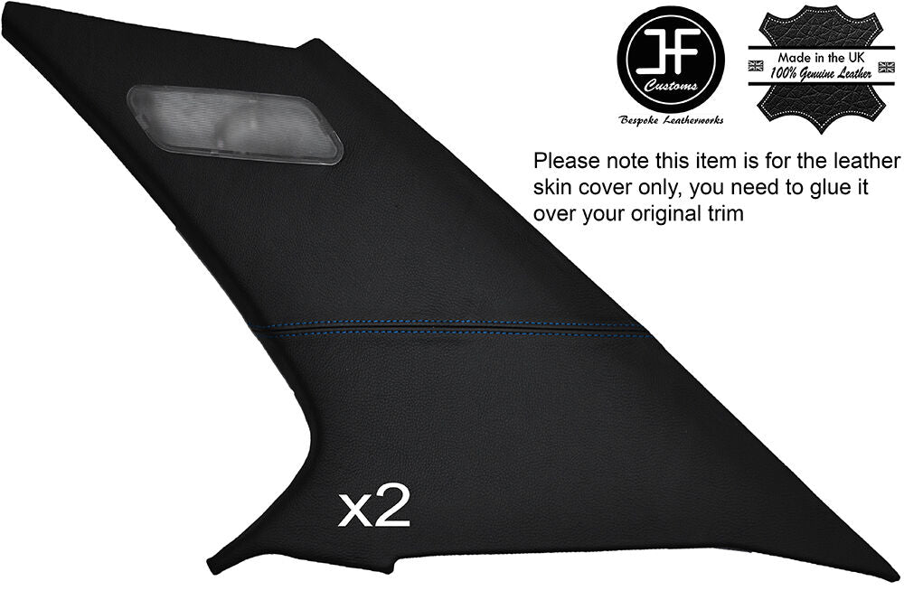BLUE STITCH 2X REAR C POST PILLAR LEATHER COVER FITS BMW 5 SERIES E34 84-97