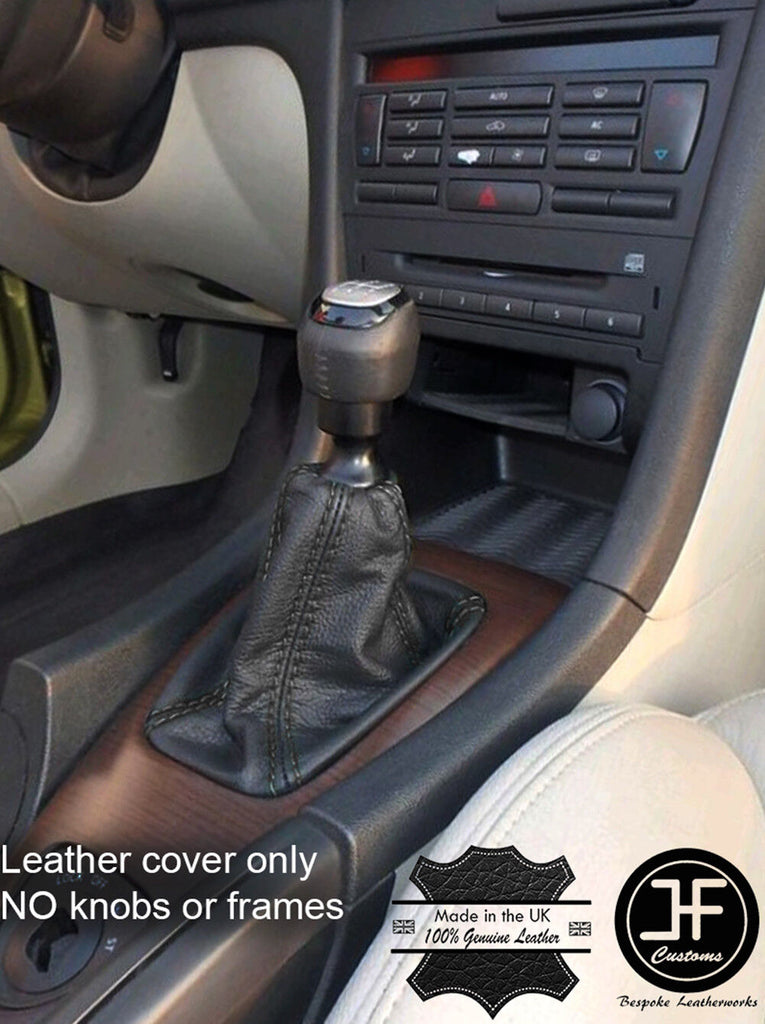 BLACK STITHCING GENUINE LEATHER GEAR GAITER FITS SAAB 93 9-3 CONVERTIBLE 03-12