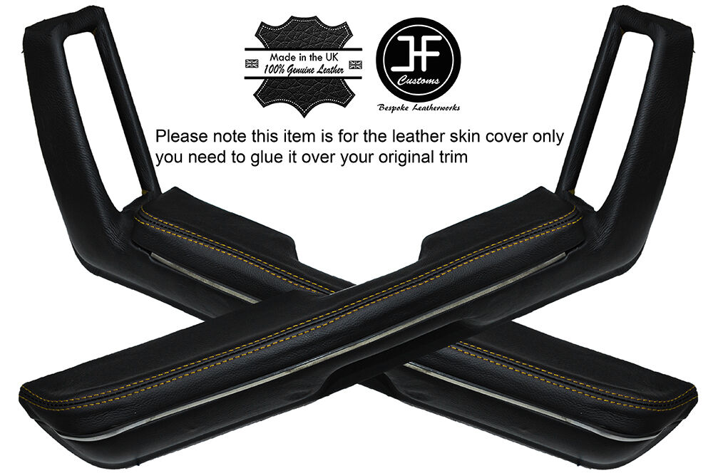 YELLOW STITCH 2X FRONT DOOR ARMREST LEATHER COVERS FITS FORD MUSTANG 1987-1993