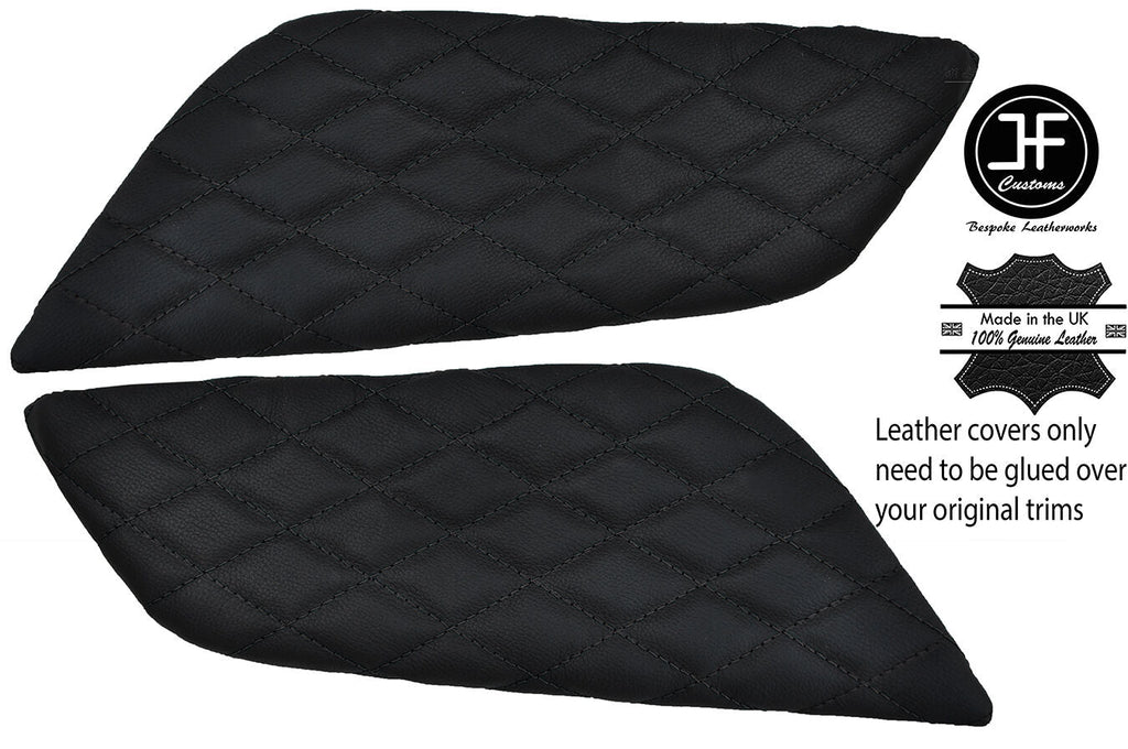 BLACK DIAMOND STITCH 2X CONSOLE KNEE PAD LEATHER COVERS FITS FORD MUSTANG 15-17
